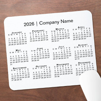 Simple 2026 Calendar with Company Name on White Mouse Pad