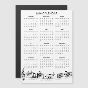 Simple 2026 Calendar with Musical Notes   Magnet