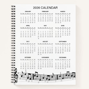 Simple 2026 Calendar with Musical Notes Notebook