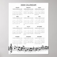 Simple 2026 Calendar with Musical Notes |