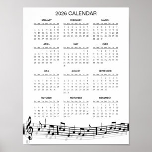 Simple 2026 Calendar with Musical Notes    Poster