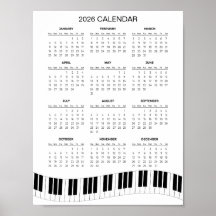 Simple 2026 Calendar with Piano Keys |