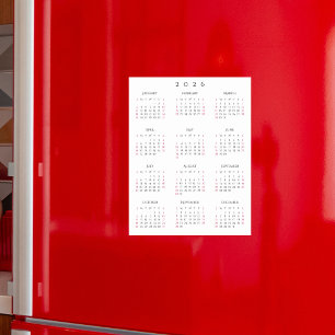 Simple 2026 Full Year Calendar Home Fridge Magnet Magnetic Dry Erase Sheet