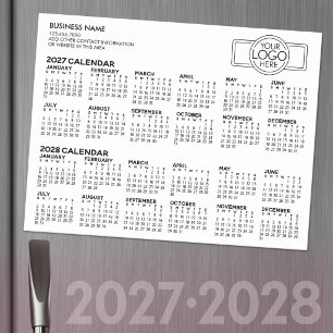 Simple 2027 2028 Calendar - Business Logo Magnet Magnetic Dry Erase Sheet