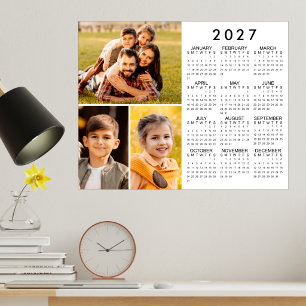 Simple 2027 Calendar 3 Photo Collage Poster