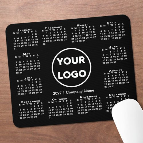 Simple 2027 Calendar Business Logo on Black Mouse Pad