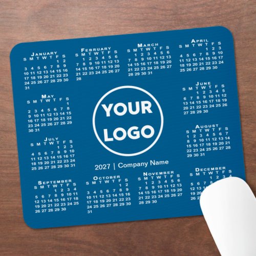 Simple 2027 Calendar Business Logo on Blue Mouse Pad