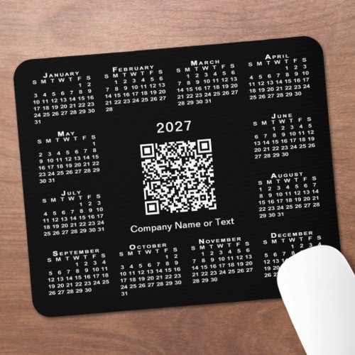 Simple 2027 Calendar Business QR Code Black Mouse Pad