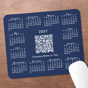 Simple 2027 Calendar Business QR Code Navy Blue Mouse Pad