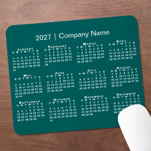 Simple 2027 Calendar Company Name Blue-Green Mouse Pad