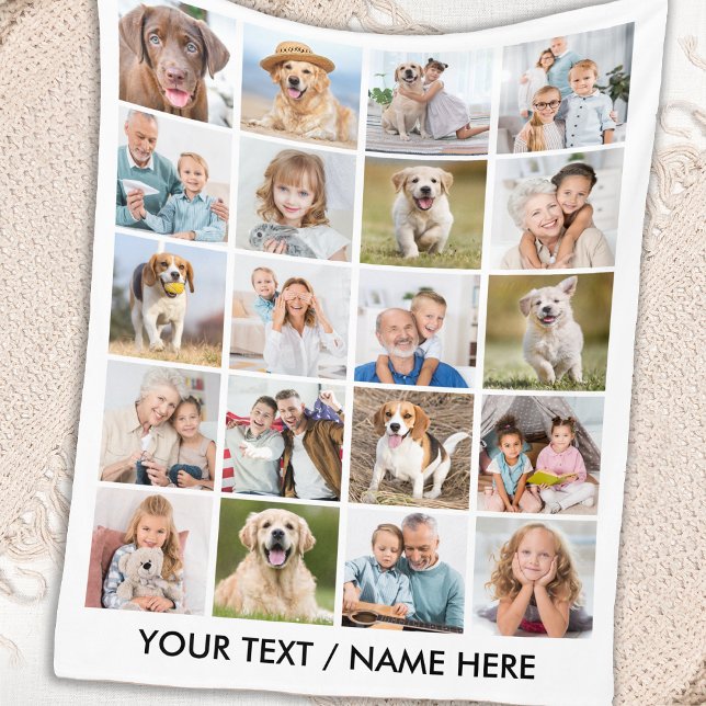 Simple 20 Photo Collage Personalized Pictures Fleece Blanket (Creator Uploaded)