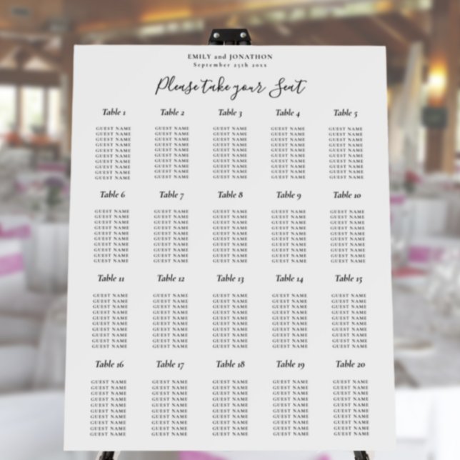 Simple 20 Table Seating Chart Black and White Foam Board (Creator Uploaded)