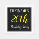 [ Thumbnail: Simple, 20th Birthday Party W/ Custom Name Paper Napkin ]