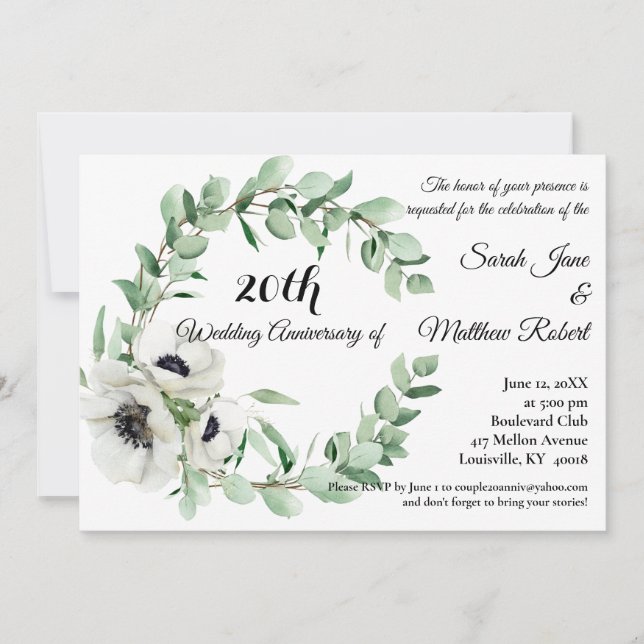SIMPLE 20th WEDDING ANNIVERSARY PARTY Invitation (Front)