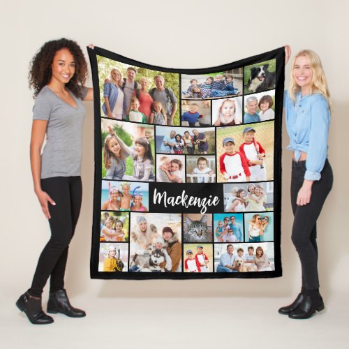 Simple 21 Photo Collage Custom Color Personalized Fleece Blanket