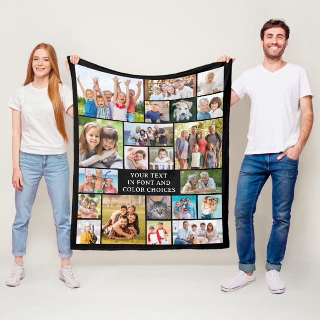 Simple 21 Photo Collage Custom Color Personalized  Fleece Blanket (In Situ)