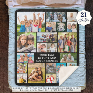 Simple 21 Photo Collage Custom Color Personalized Sherpa Blanket