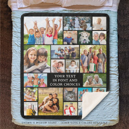 Simple 21 Photo Collage Custom Color Personalized Sherpa Blanket