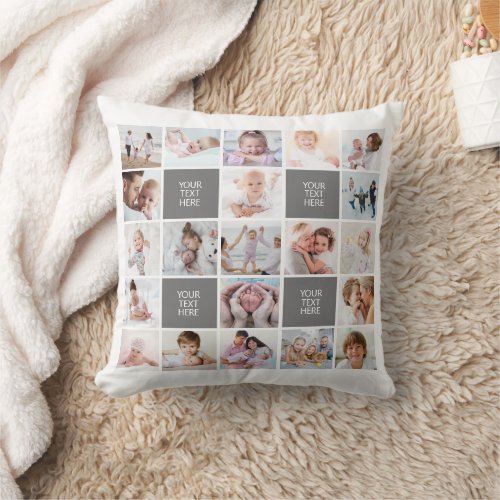 Simple 21 Photo Collage Custom Text and Color Throw Pillow