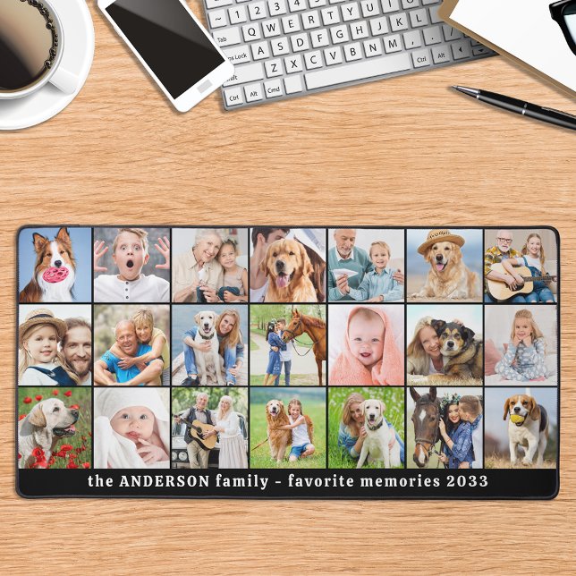 Simple 21 Photo Collage Custom Text Personalized Desk Mat (Creator Uploaded)