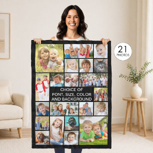 Simple 21 Photo Collage Personalized Your Color Fleece Blanket