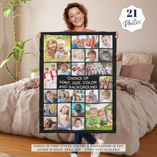 Simple 21 Photo Collage Personalized Your Color Fleece Blanket