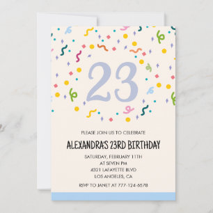 Simple 23rd birthday invitations Confetti Modern