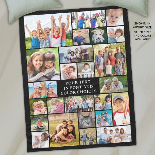 Simple 25 Photo Collage Custom Color Personalized Fleece Blanket