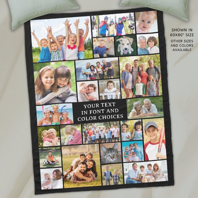 Simple 25 Photo Collage Custom Color Personalized Fleece Blanket (Creator Uploaded)