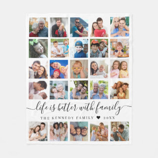 Simple 25 Photo Collage Life Quote Family Name  Fleece Blanket