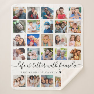 Simple 25 Photo Collage Life Quote Family Name  Sherpa Blanket