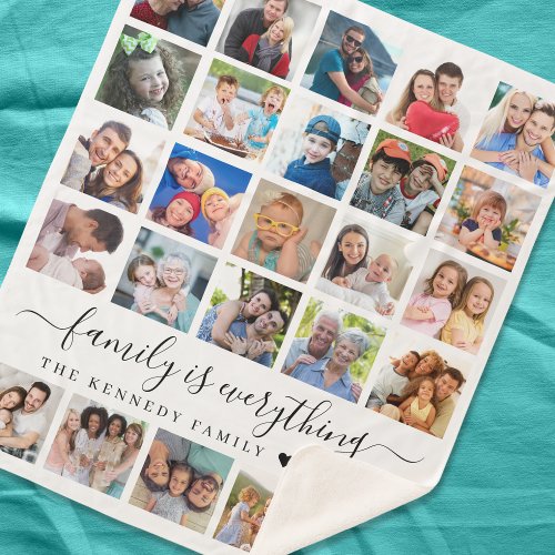 Simple 25 Photo Collage Quote Family Name Sherpa Blanket