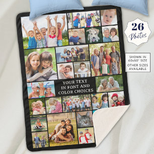 Simple 26 Photo Collage Custom Color Personalized Sherpa Blanket