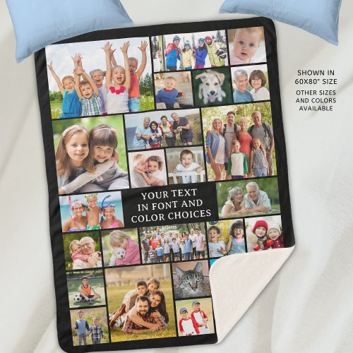 Simple 26 Photo Collage Custom Color Personalized Sherpa Blanket