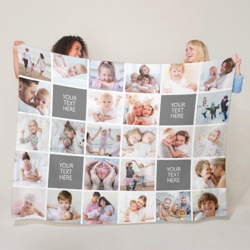 Simple 26 Photo Collage Custom Text and Color Fleece Blanket