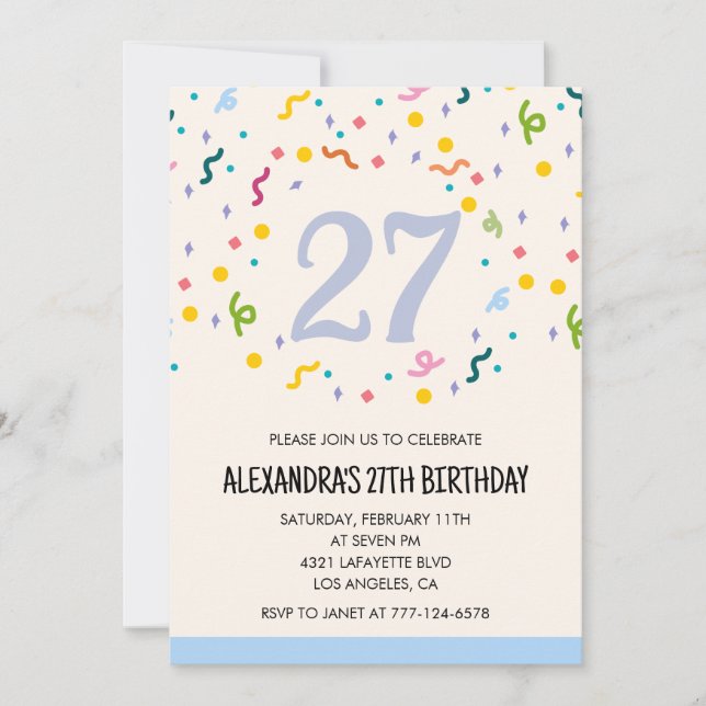 Simple 27th birthday invitations Confetti Modern (Front)