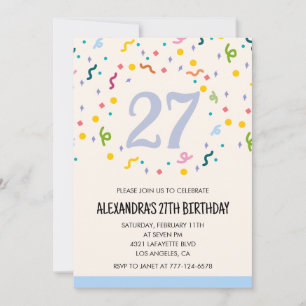 Simple 27th birthday invitations Confetti Modern