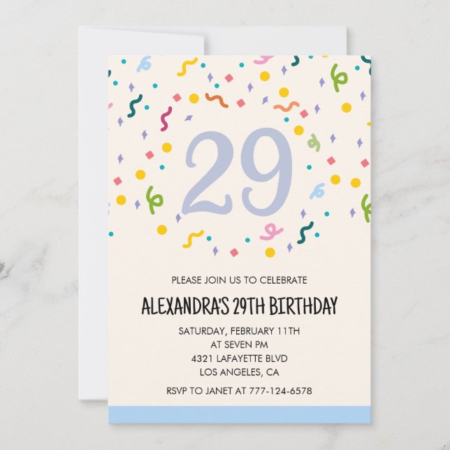 Simple 29th birthday invitations Confetti Modern (Front)