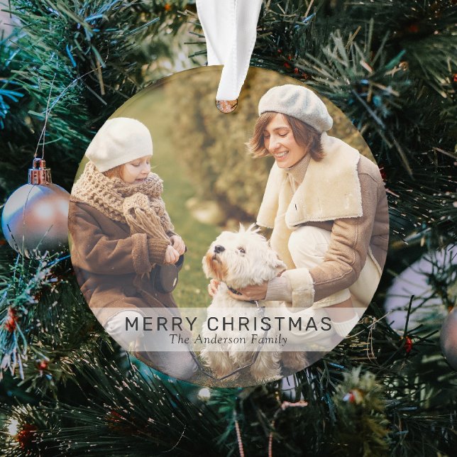 Simple 2 Custom Photo Merry Christmas Ornament (Creator Uploaded)