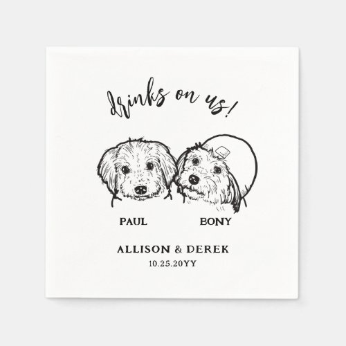 Simple 2 Dog Faces Pet Drinks on Us Wedding Napkins