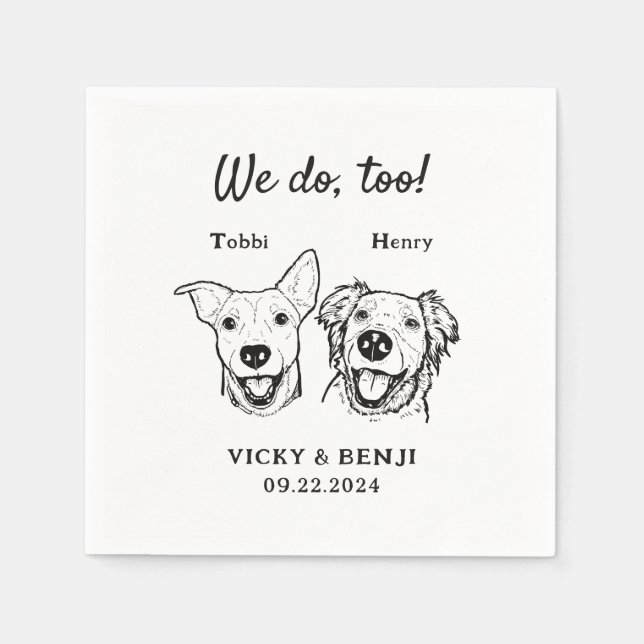 Simple 2 Dogs Wedding Cocktail Napkins (Front)
