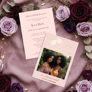Simple 2 Grads Double Graduation Photo Rose Gold Foil Invitation