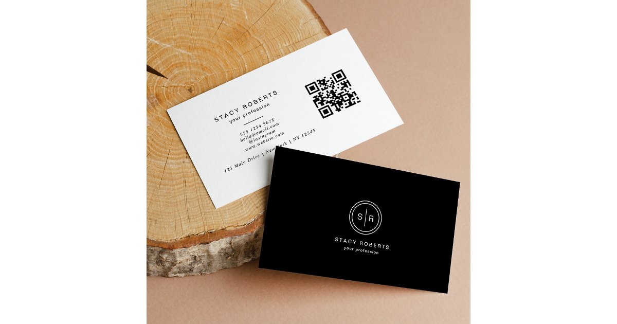 Simple 2 Initial Circle Monogramed Logo QR Code Business Card | Zazzle