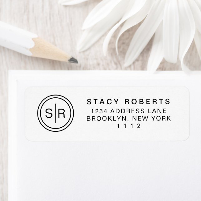 Simple 2 Initial Circle Monogrammed Address Label (Insitu)