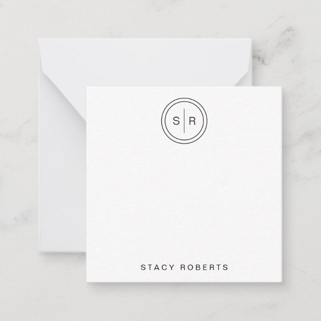 Simple 2 Initial Circle Monogrammed Square Note Card (Front)