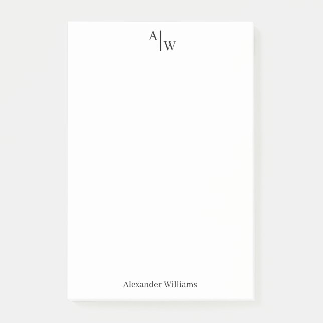Simple 2 Monogram Initial Professional Basic Black Post-it Notes (Front)