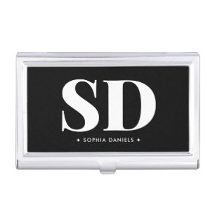 Simple 2 Monogram Initial Retro Black White Business Card Case