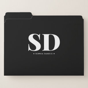 Simple 2 Monogram Initial Retro Black White File Folder