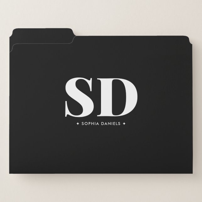 Simple 2 Monogram Initial Retro Black White File Folder (Front Left)