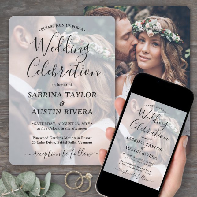 Simple 2 Photo Black Script Wedding Celebration Invitation (Creator Uploaded)